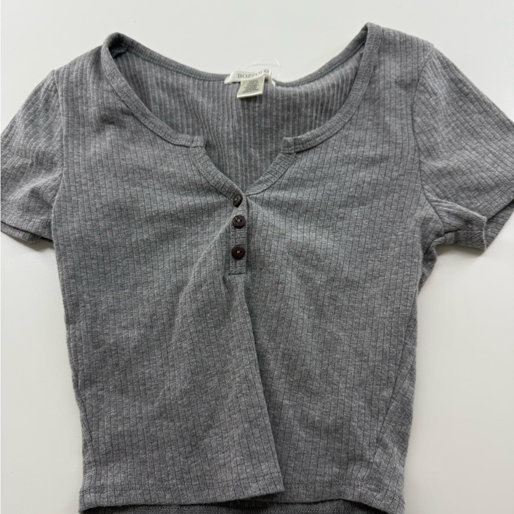 Bozzolo Gray Ribbed Crop T-Shirt Short Sleeve
